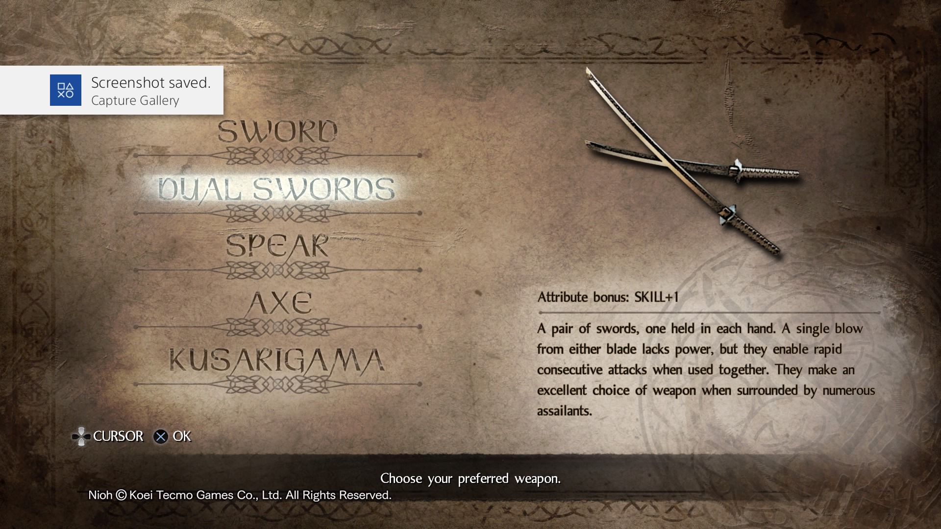 dual swords creation bonus screen